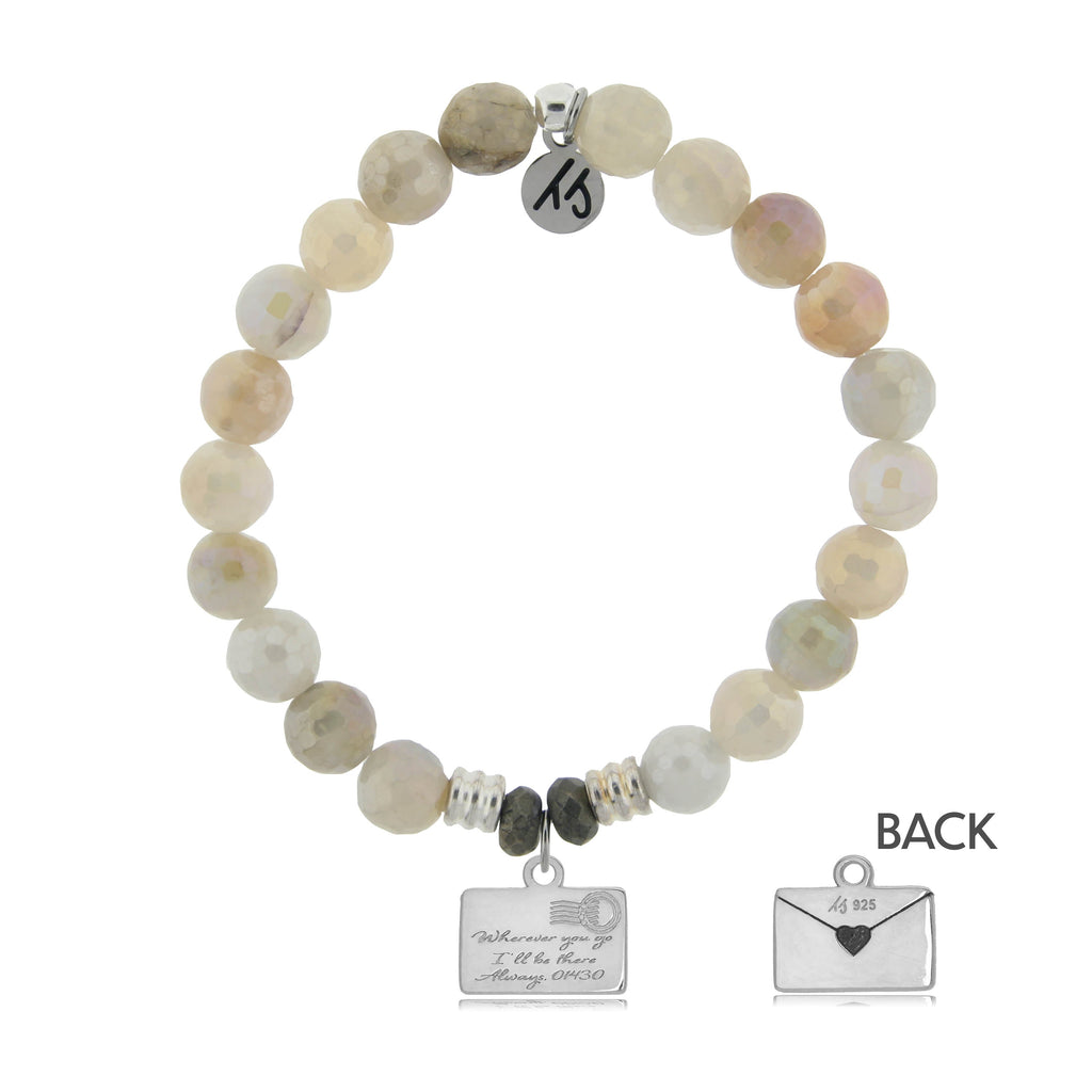Moonstone Stone Bracelet with Love Letter Sterling Silver Charm