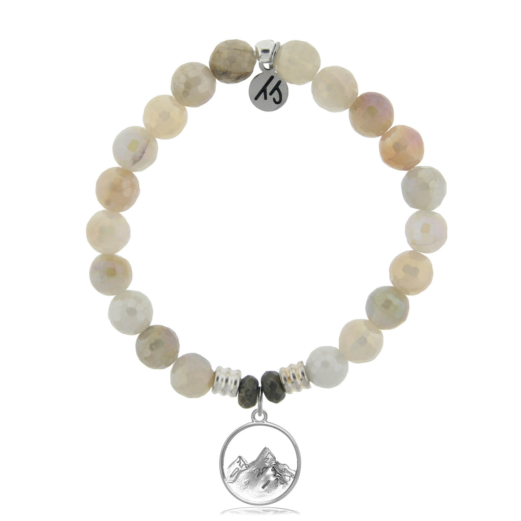 Moonstone Stone Bracelet with Mountain Cutout Sterling Silver Charm