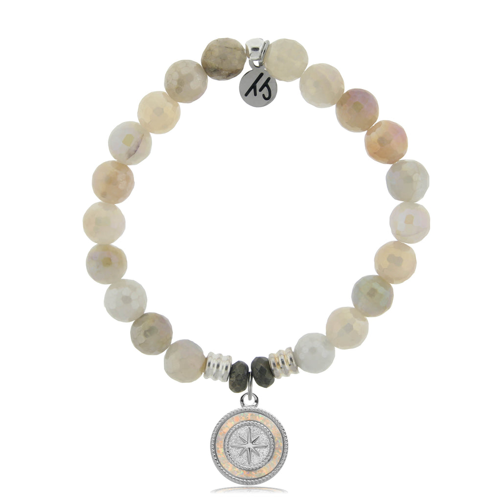 Moonstone Stone Bracelet with North Star Sterling Silver Charm