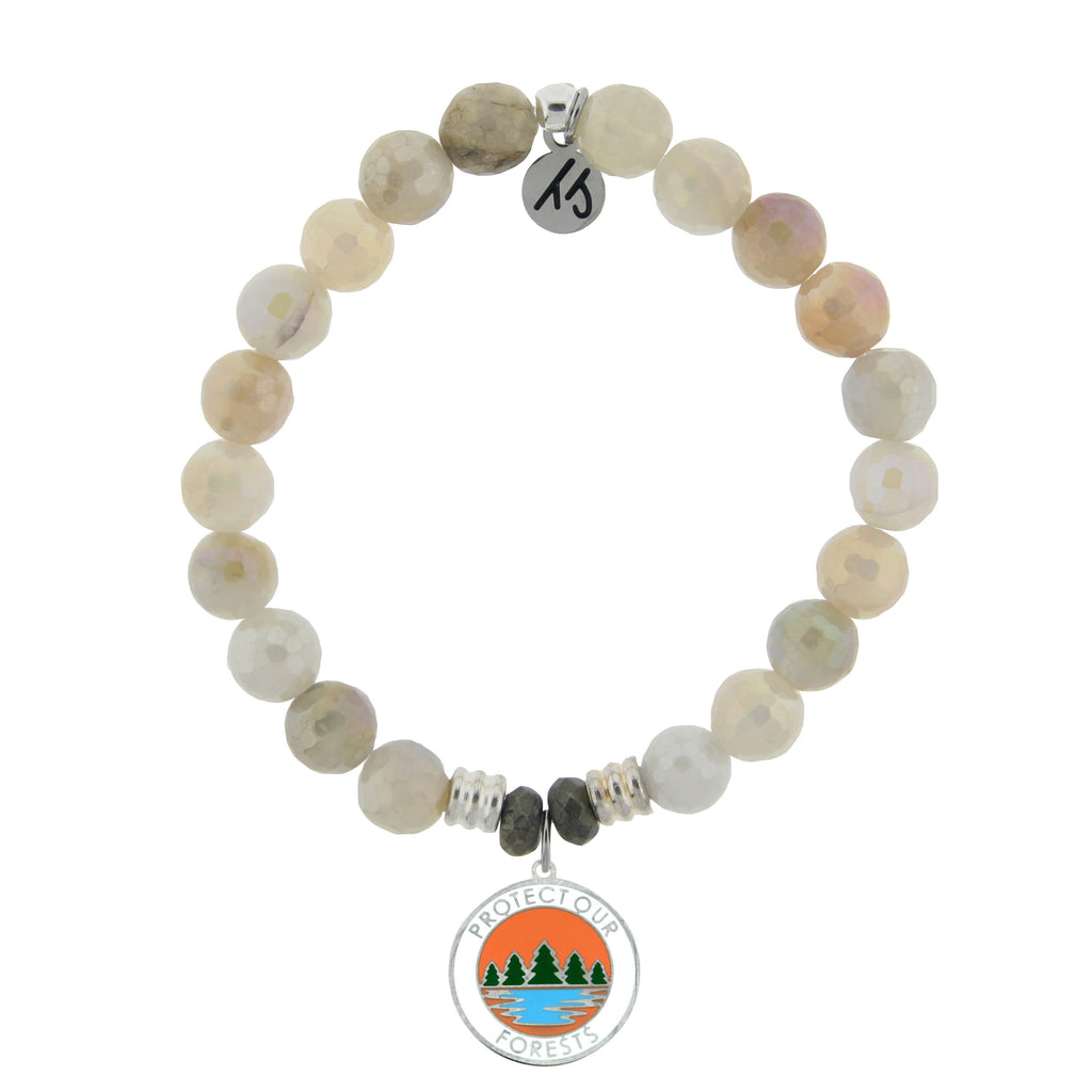 Moonstone Stone Bracelet with Protect Our Forest Sterling Silver Charm