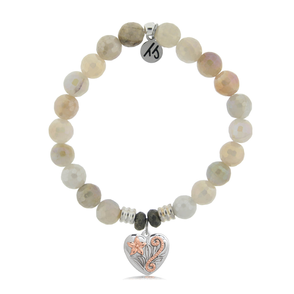 Moonstone Stone Bracelet with Renewal Heart Sterling Silver Charm