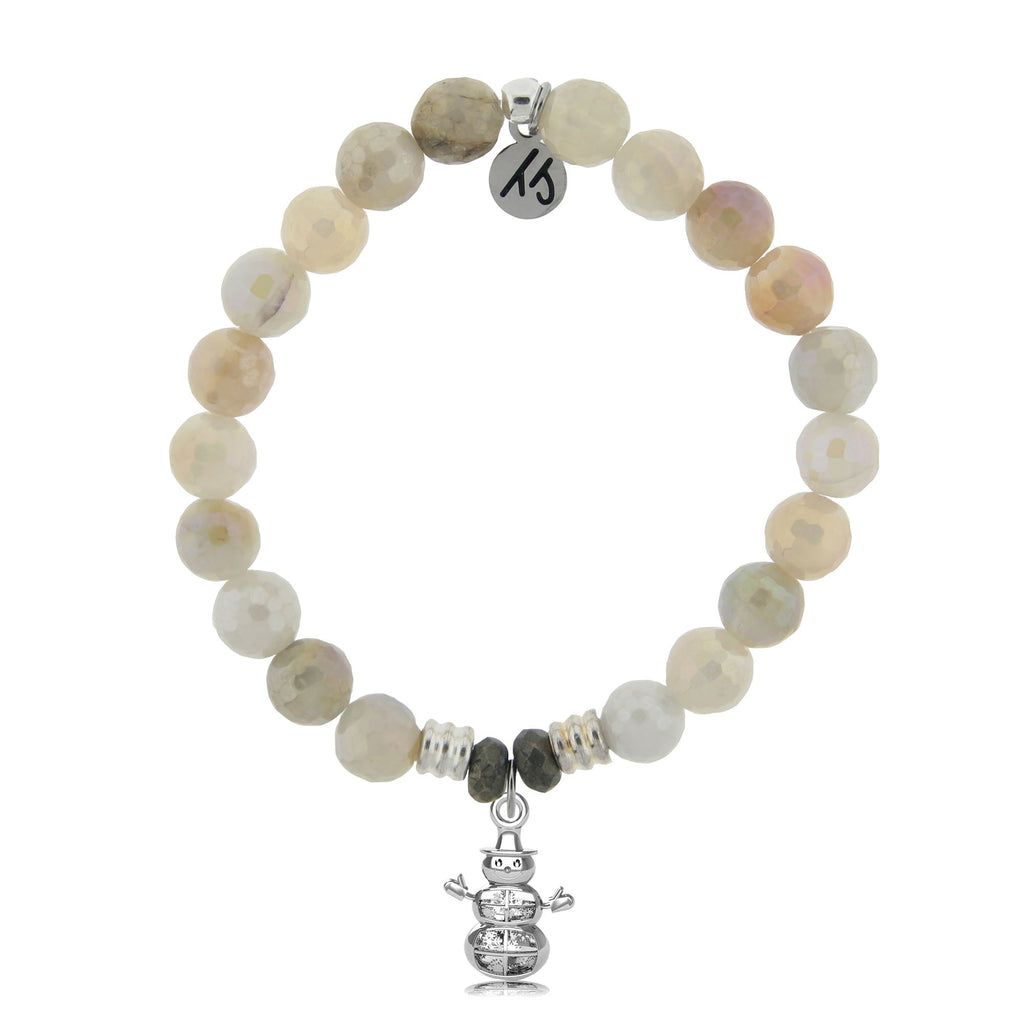 Moonstone Stone Bracelet with Snowman Sterling Silver Charm
