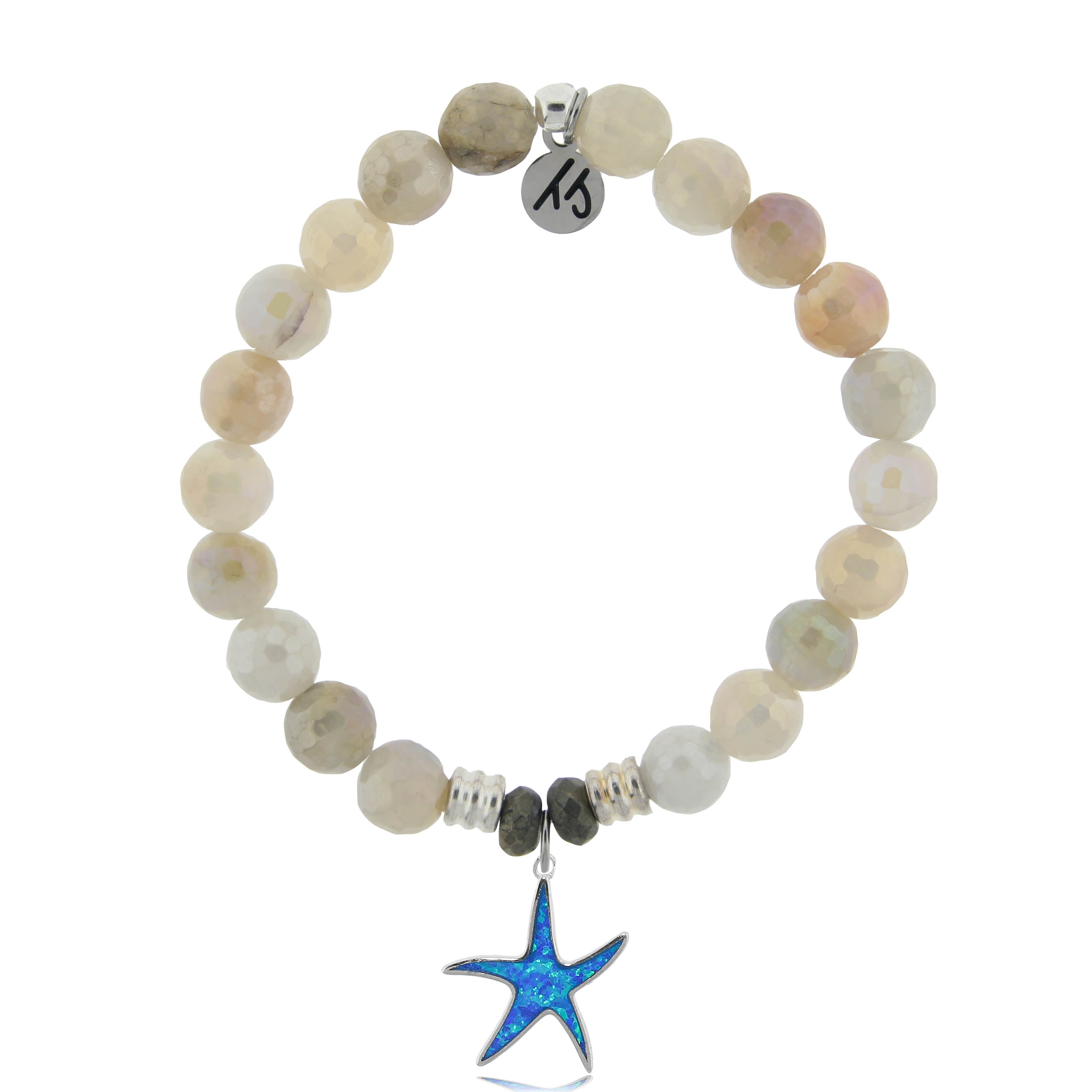 Moonstone Stone Bracelet with Star of the Sea Sterling Silver Charm