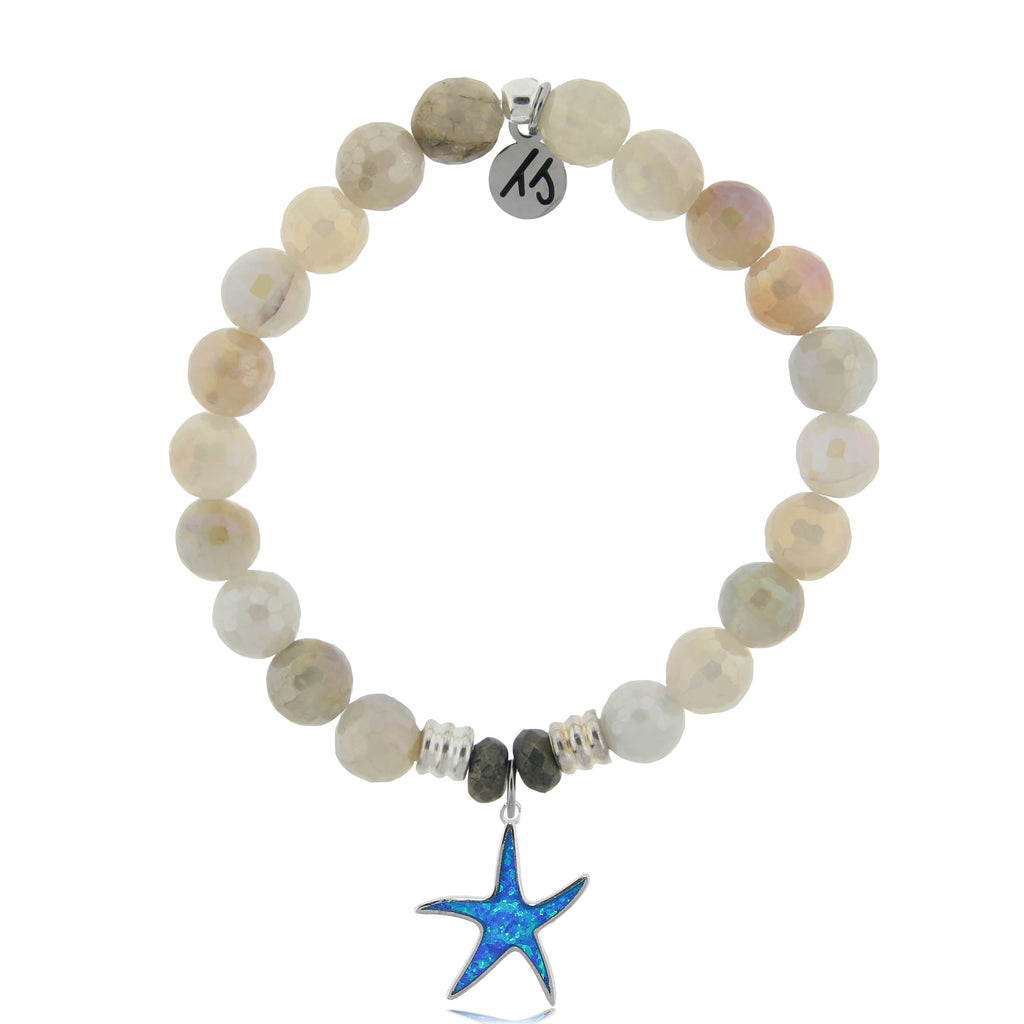 Moonstone Stone Bracelet with Star of the Sea Sterling Silver Charm