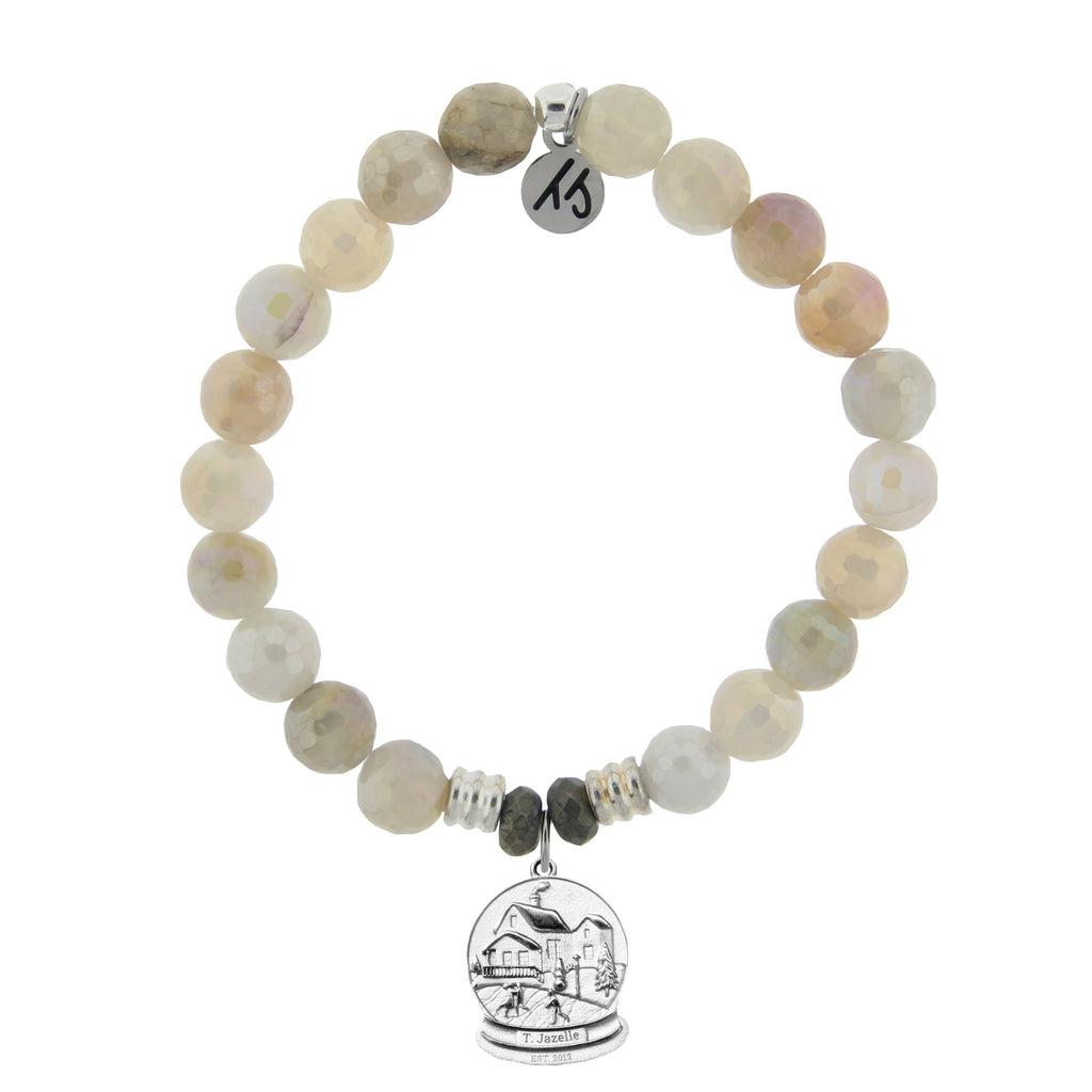 Moonstone Stone Bracelet with Tis The Season Sterling Silver Charm