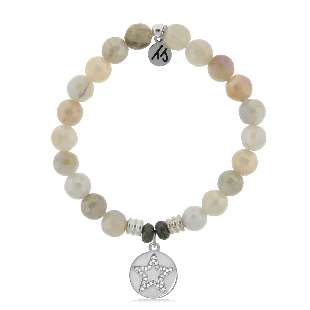 Moonstone Stone Bracelet with Wish on a Star Sterling Silver Charm