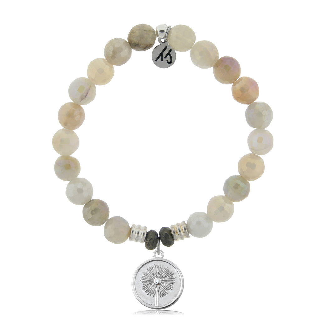 Moonstone Stone Bracelet with Wish Sterling Silver Charm