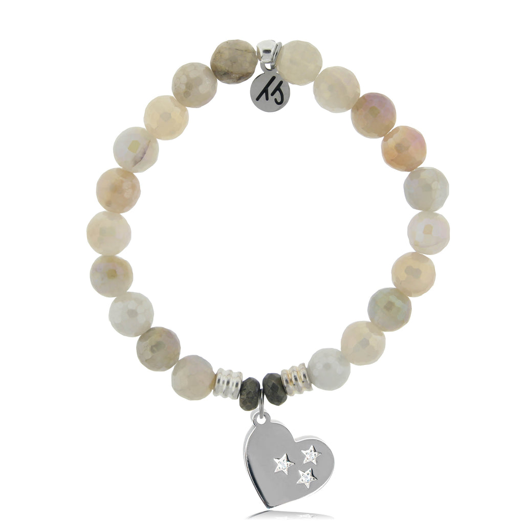 Moonstone Stone Bracelet with Wishing Heart Sterling Silver Charm