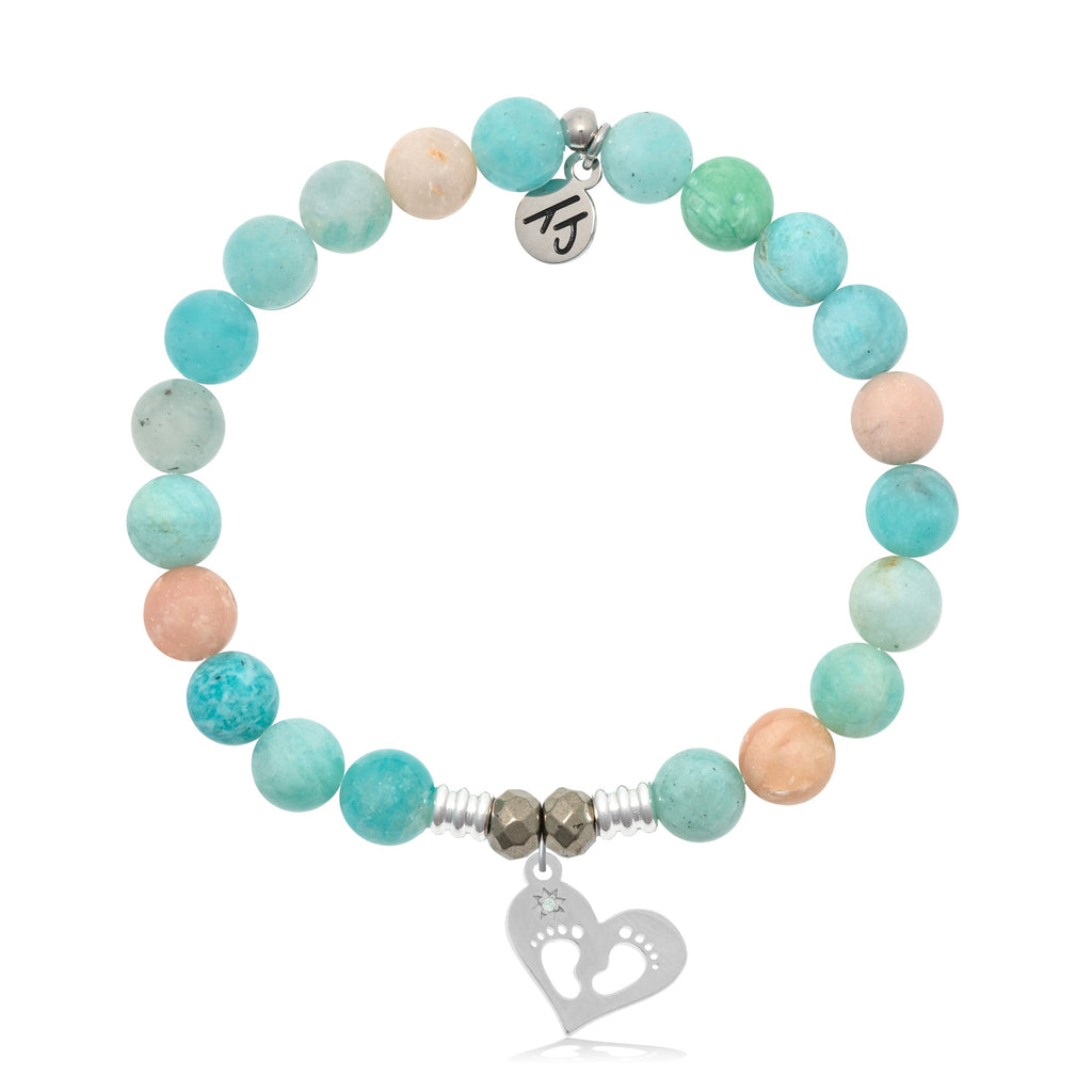 Multi Amazonite Stone Bracelet with Baby Feet Sterling Silver Charm