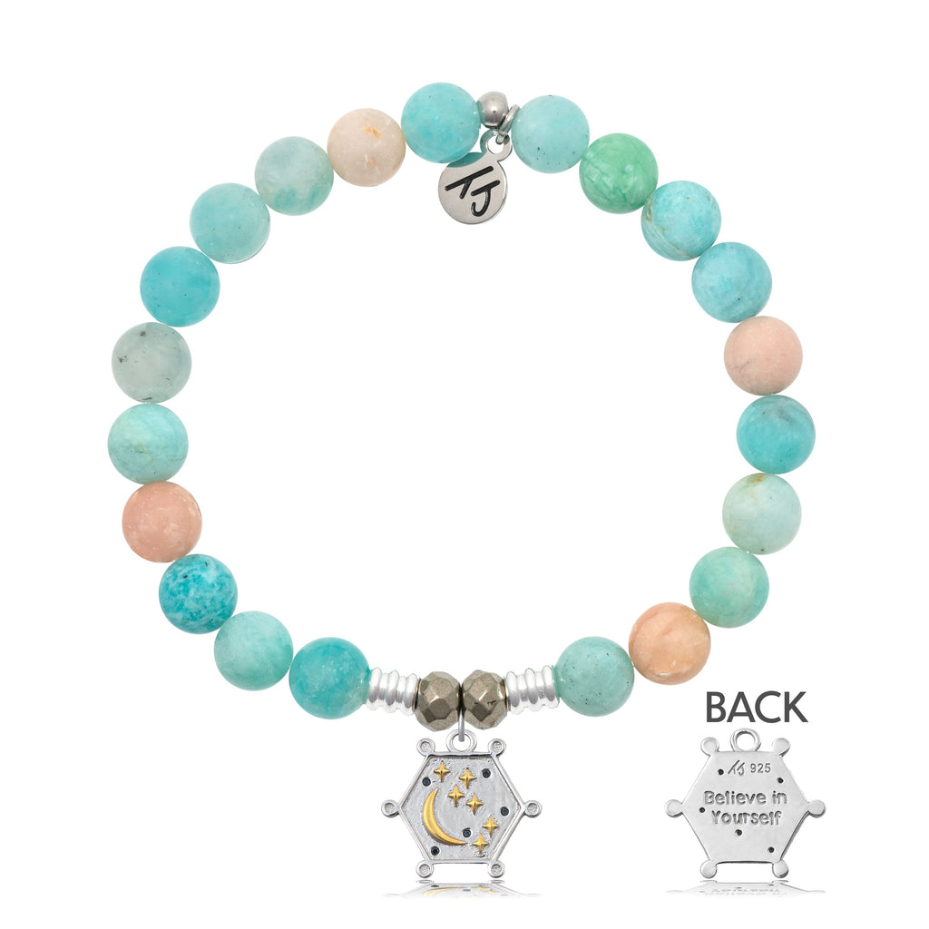 Multi Amazonite Stone Bracelet with Believe in Yourself Silver Charm