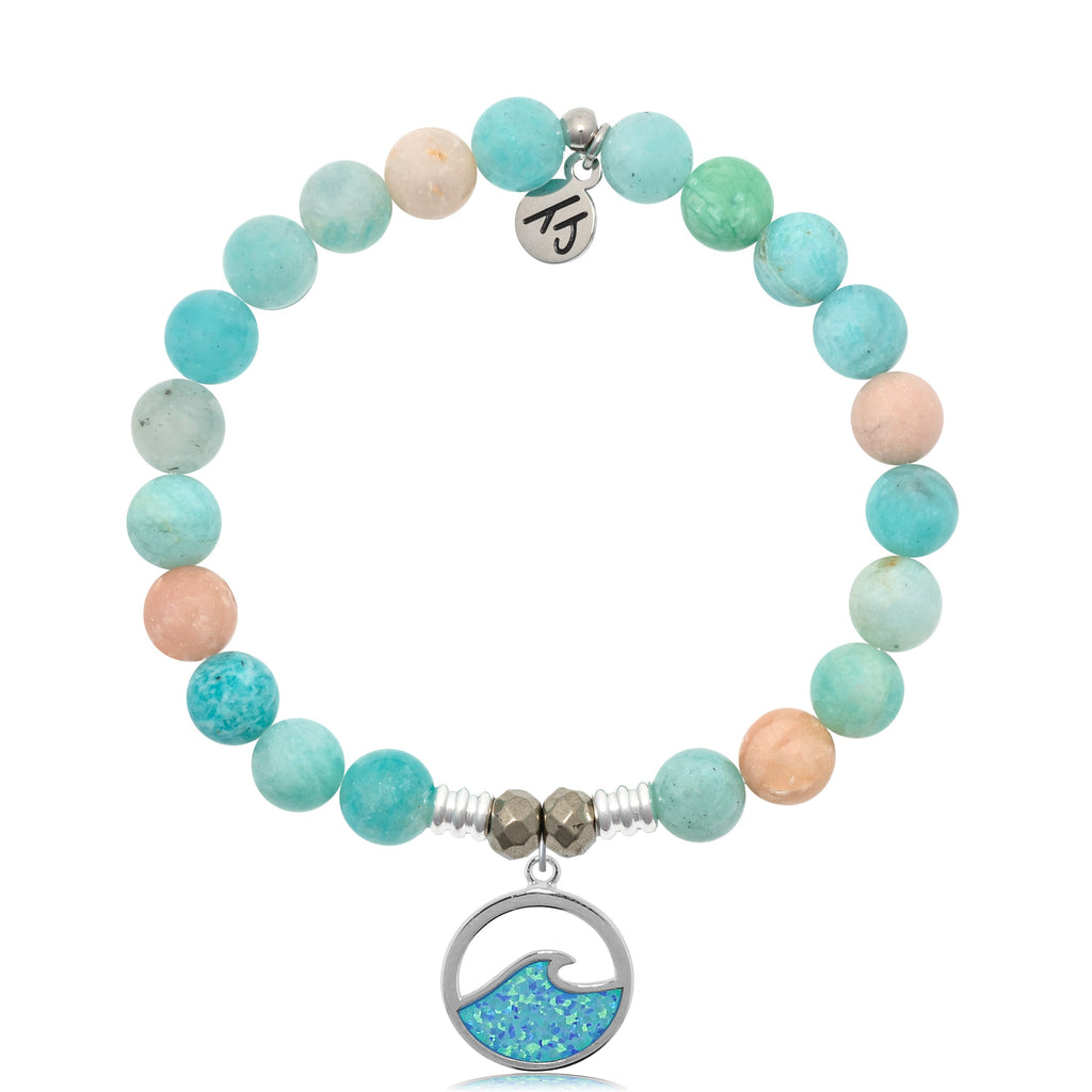 Multi Amazonite Stone Bracelet with Deep as the Ocean Sterling Silver Charm