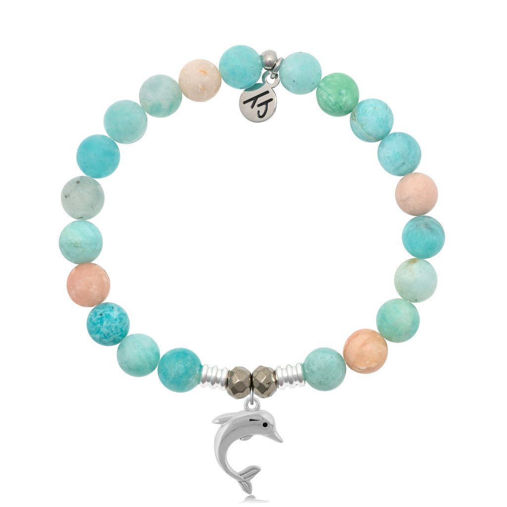 Multi Amazonite Stone Bracelet with Dolphin Sterling Silver Charm