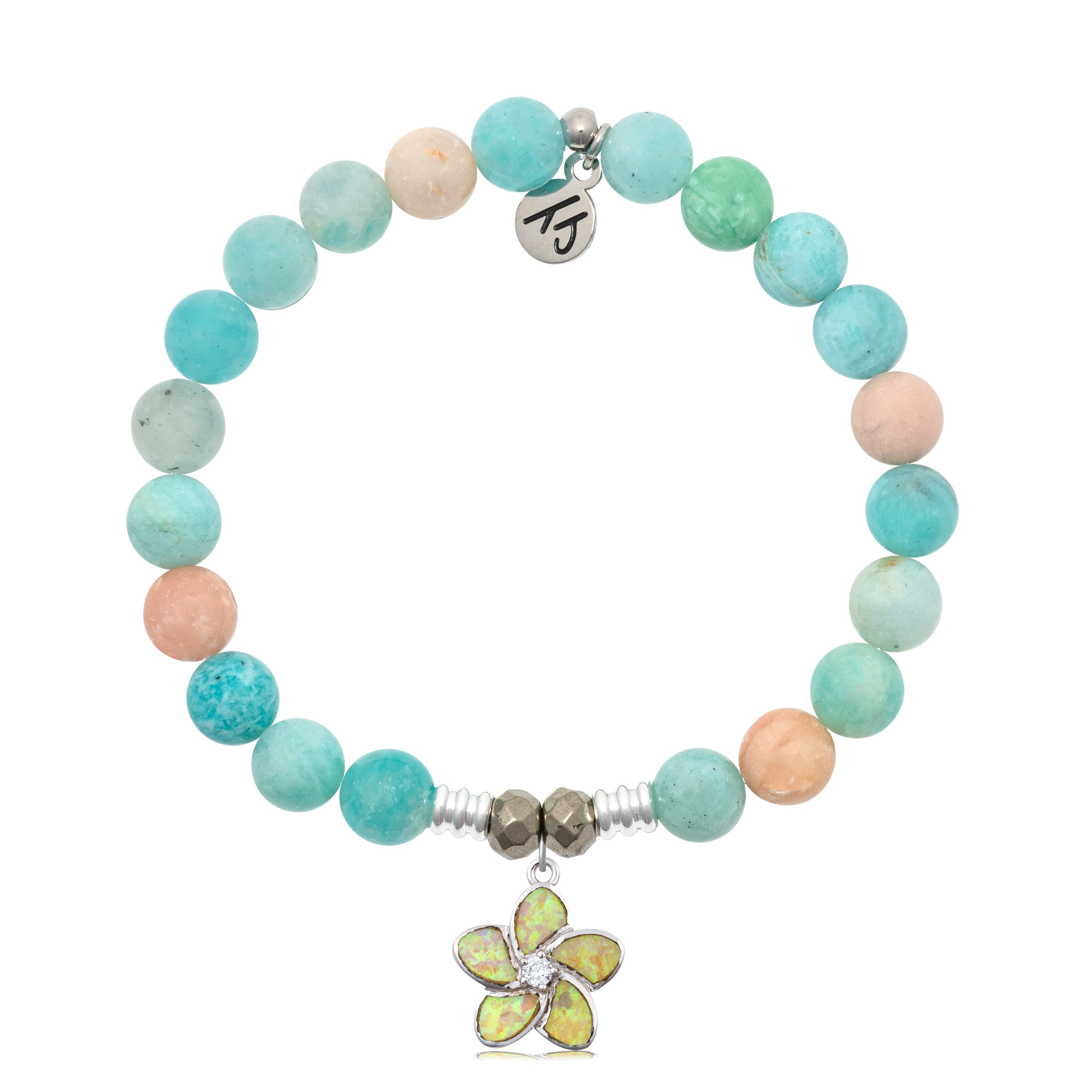 Multi Amazonite Stone Bracelet with Flower of Positivity Silver Charm