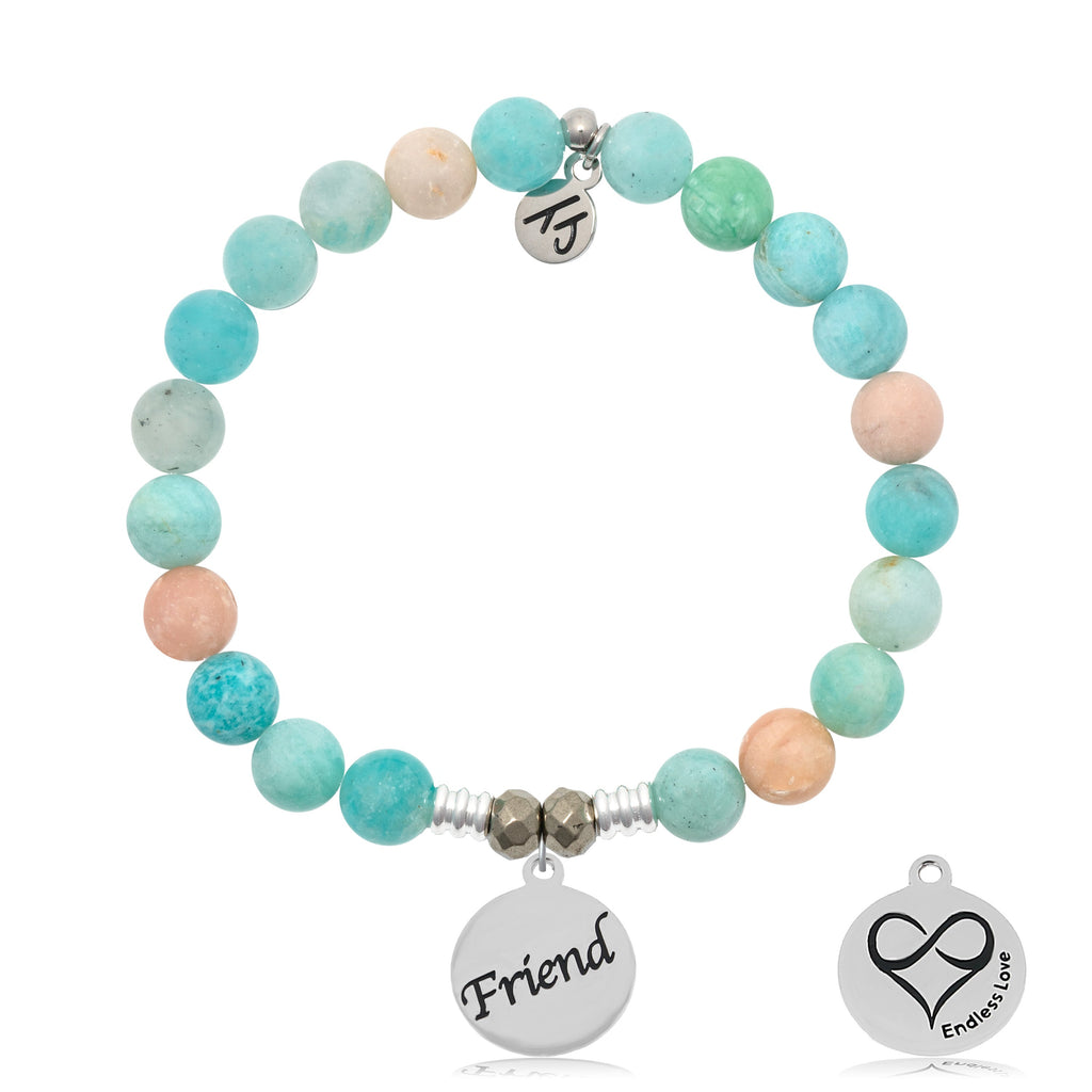 Multi Amazonite Stone Bracelet with Friend Sterling Silver Charm