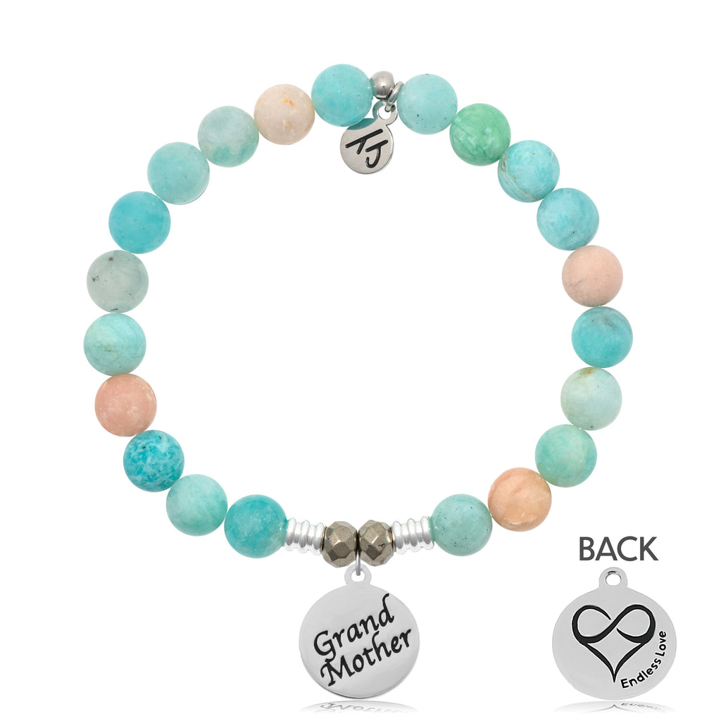 Multi Amazonite Stone Bracelet with Grandmother Sterling Silver Charm