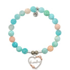 Multi Amazonite Stone Bracelet with Heart Grandma Silver Charm