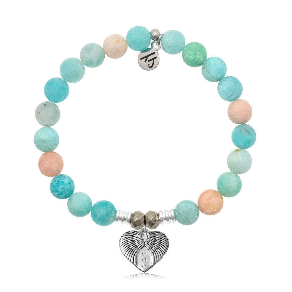 Multi Amazonite Stone Bracelet with Heart of Angels Sterling Silver Charm