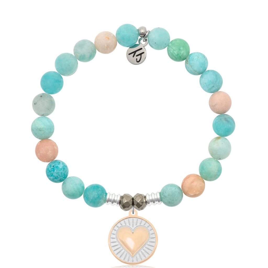 Multi Amazonite Stone Bracelet with Heart of Gold Sterling Silver Charm
