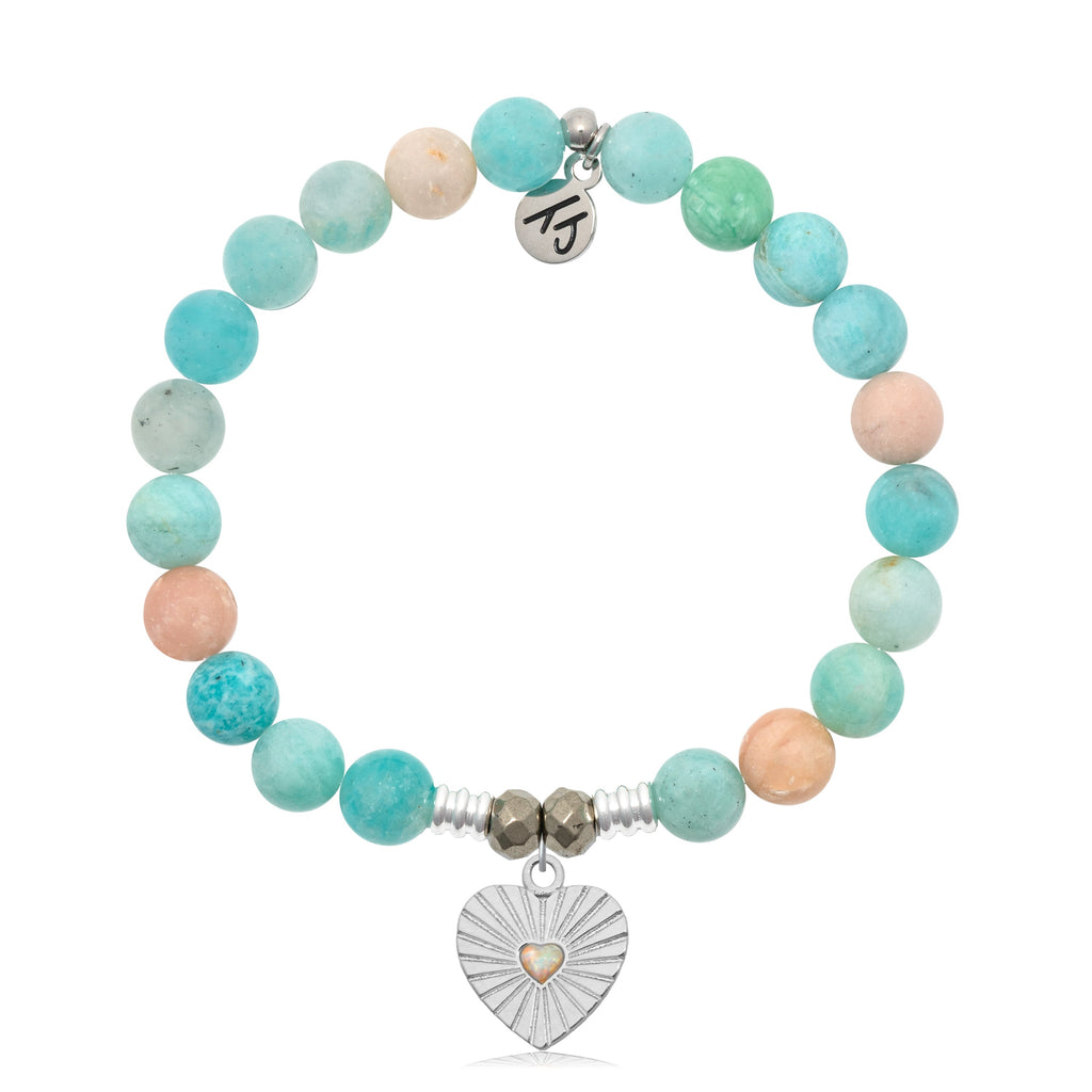 Multi Amazonite Stone Bracelet with Heart Sterling Silver Charm