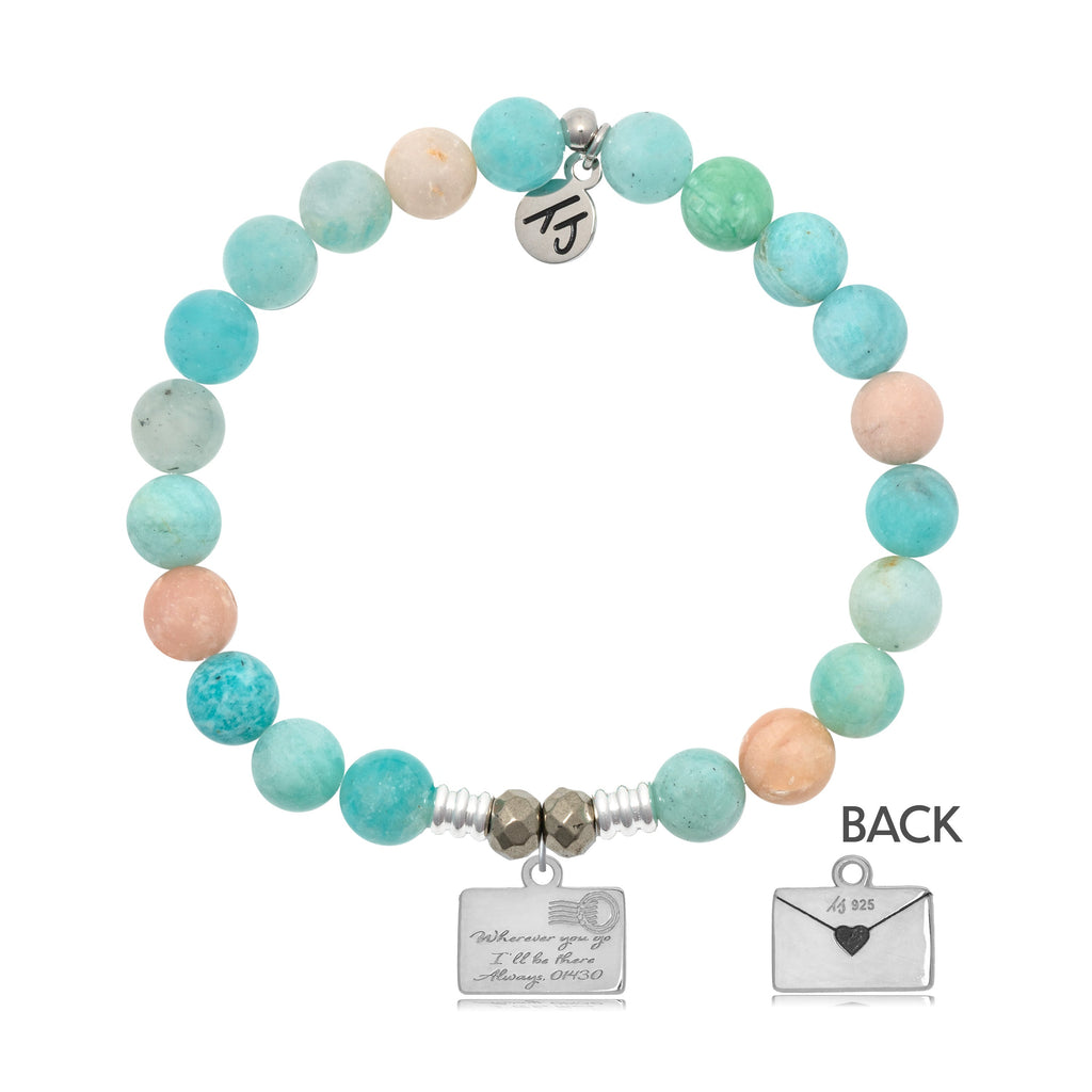 Multi Amazonite Stone Bracelet with Love Letter Sterling Silver Charm