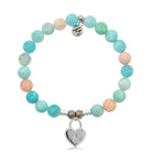 Multi Amazonite Stone Bracelet with Love Lock Sterling Silver Charm
