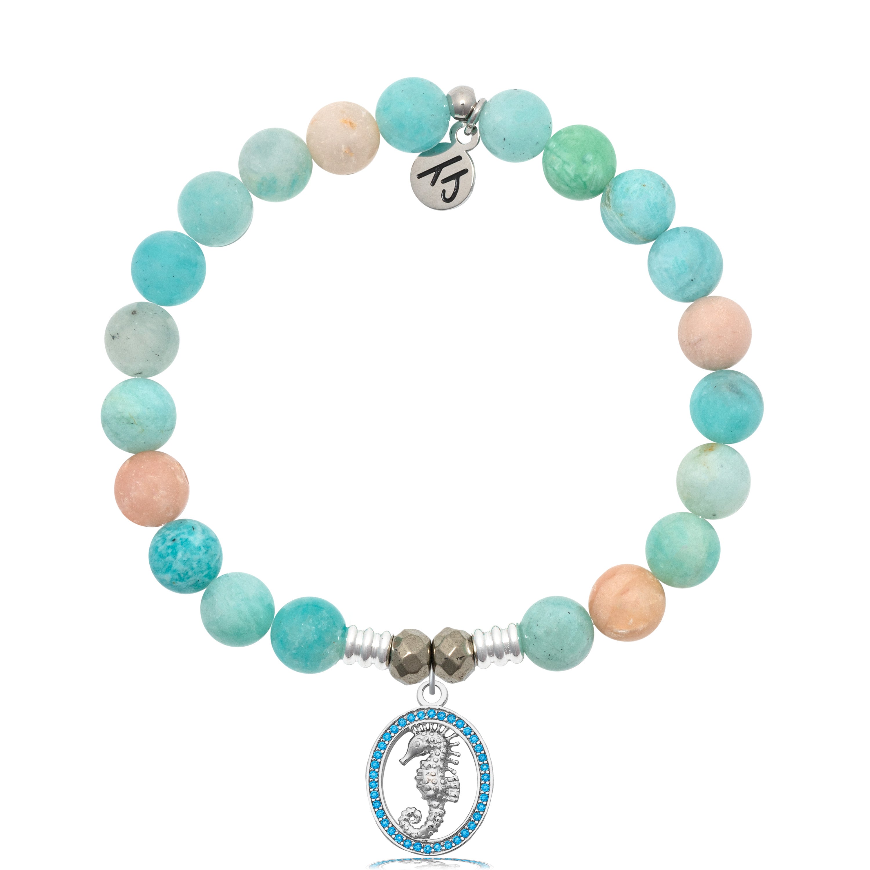 Multi Amazonite Stone Bracelet with Seahorse Silver Charm