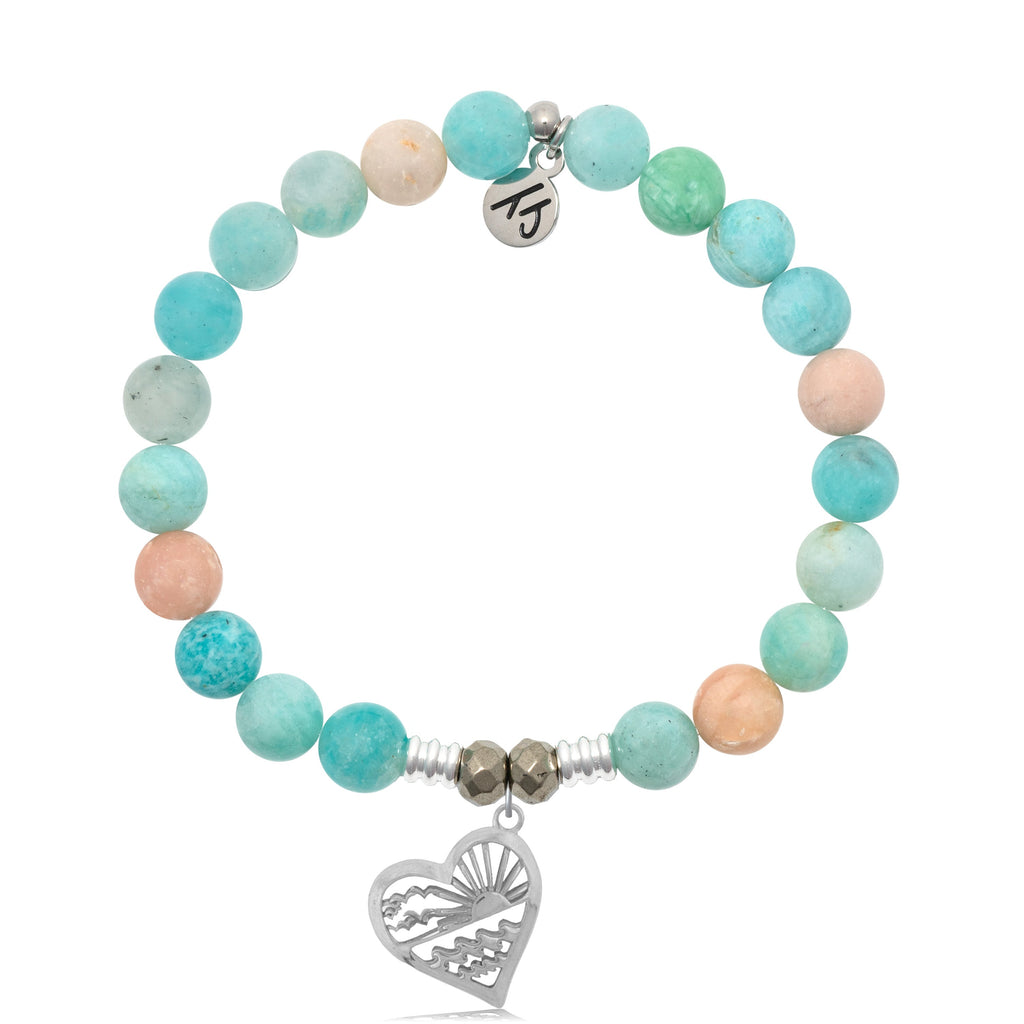 Multi Amazonite Stone Bracelet with Seas the Day Sterling Silver Charm