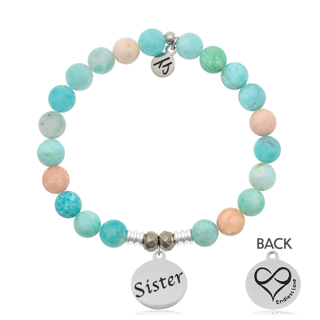 Multi Amazonite Stone Bracelet with Sister Sterling Silver Charm
