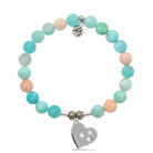 Multi Amazonite Stone Bracelet with Wishing Heart Silver Charm