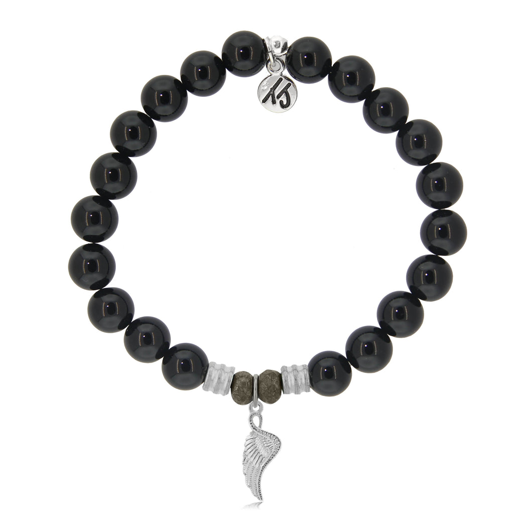Onyx Stone Bracelet with Angel Blessings Sterling Silver Charm