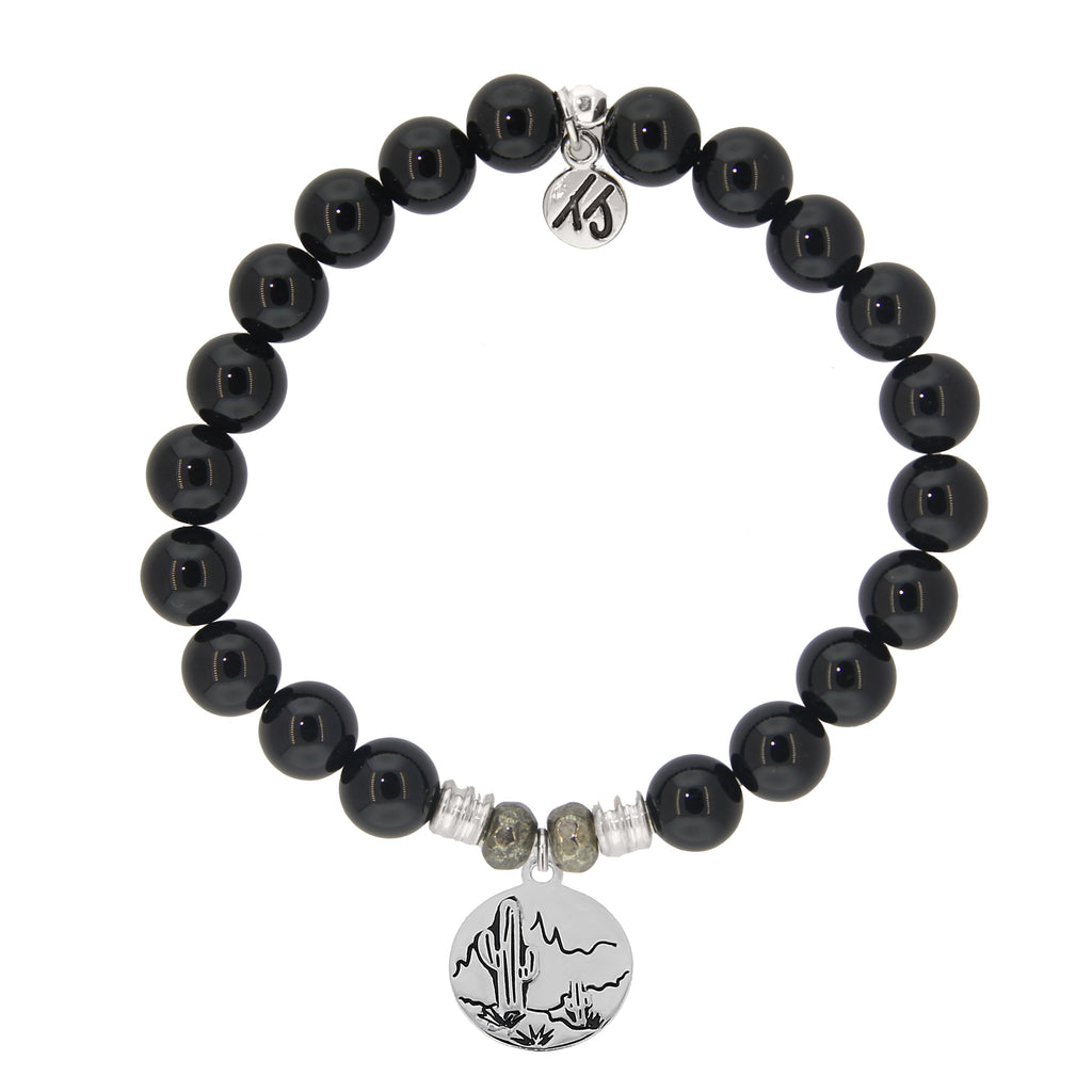 Onyx Stone Bracelet with Cactus Sterling Silver Charm