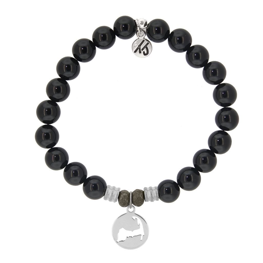 Onyx Stone Bracelet with Cape Cod Cutout Sterling Silver Charm