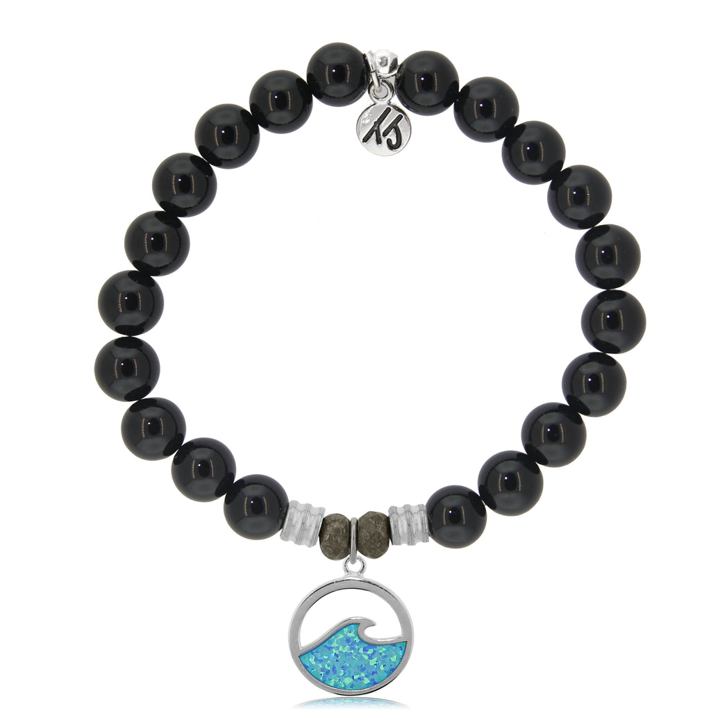 Onyx Stone Bracelet with Deep as the Ocean Sterling Silver Charm