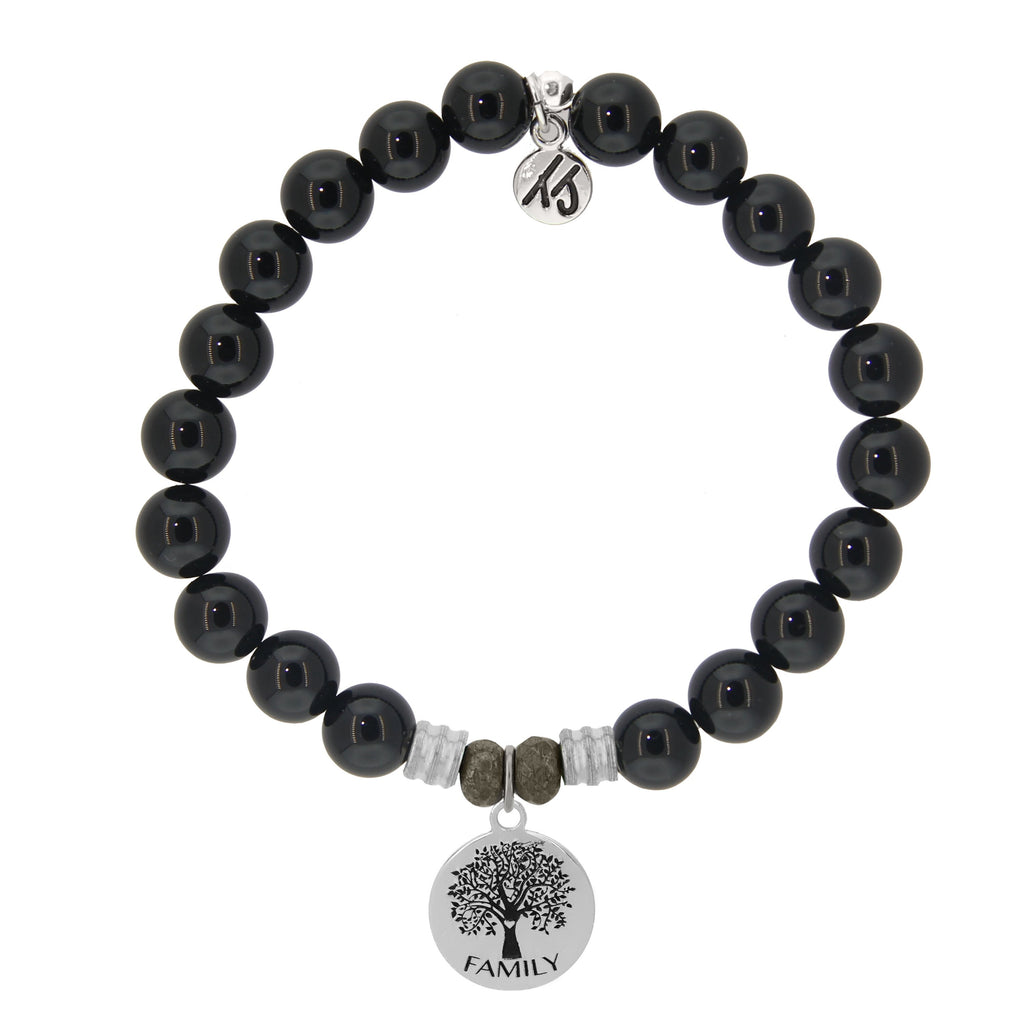 Onyx Stone Bracelet with Family Tree Sterling Silver Charm