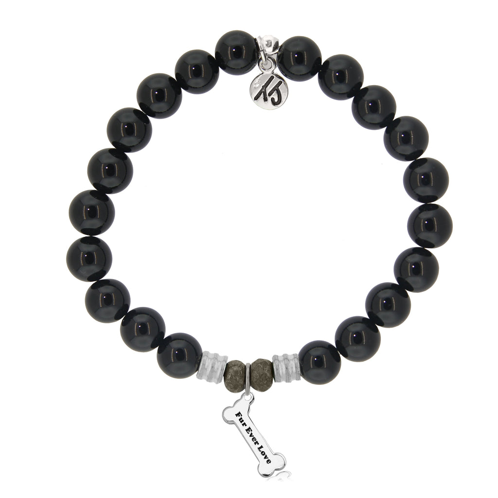 Onyx Stone Bracelet with Fur Ever Love Sterling Silver Charm
