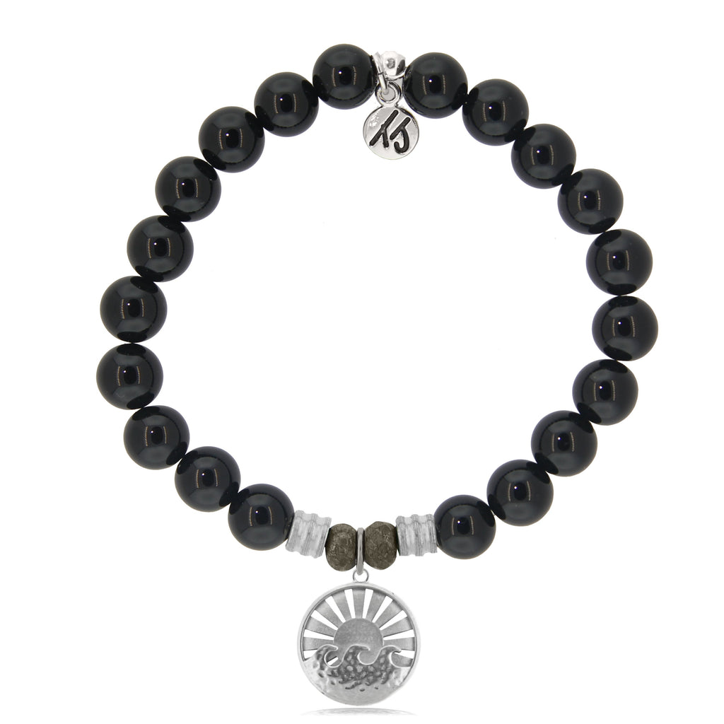 Onyx Stone Bracelet with Go with the Waves Sterling Silver Charm