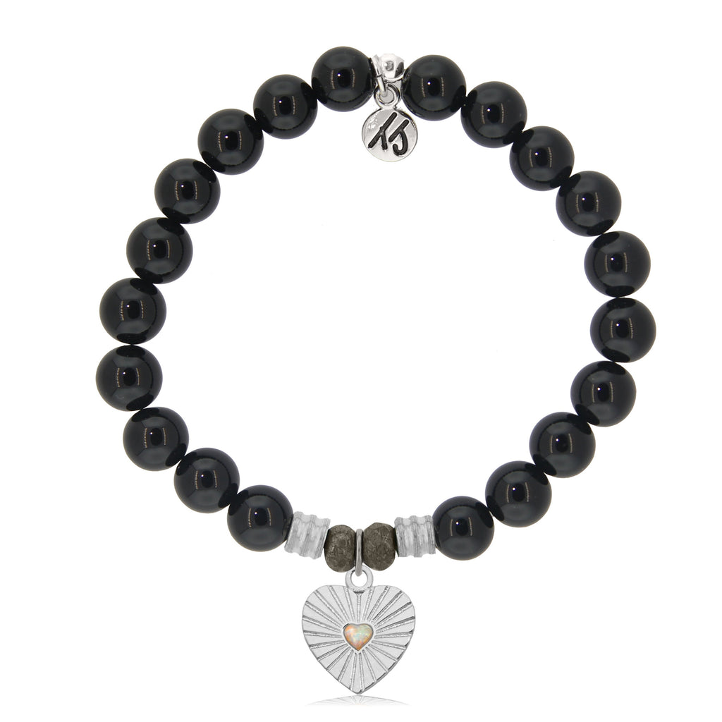 Onyx Stone Bracelet with Heart Sterling Silver Charm