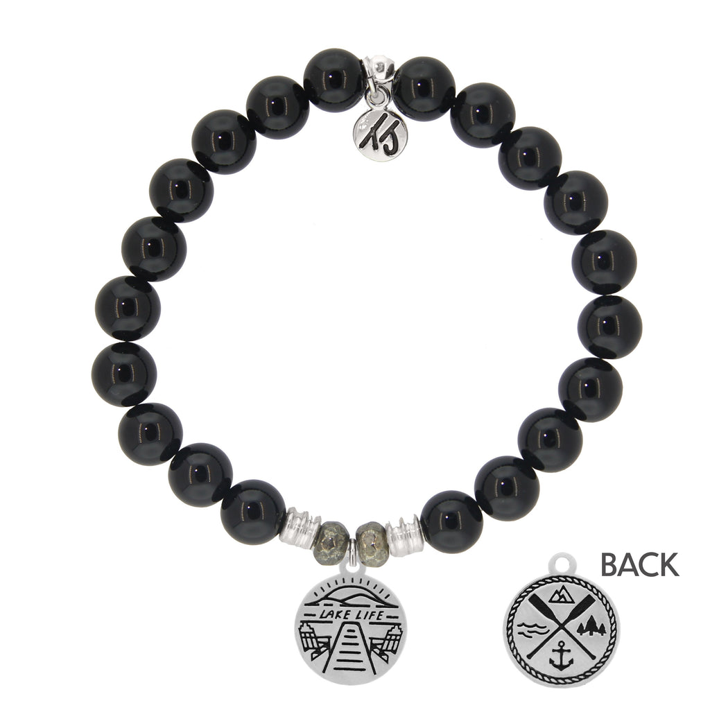 Onyx Stone Bracelet with Lake Life Sterling Silver Charm