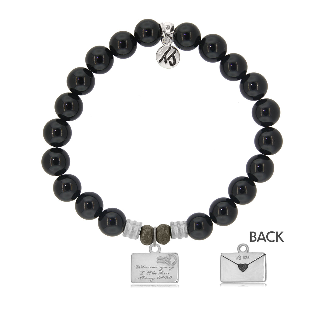 Onyx Stone Bracelet with Love Letter Sterling Silver Charm