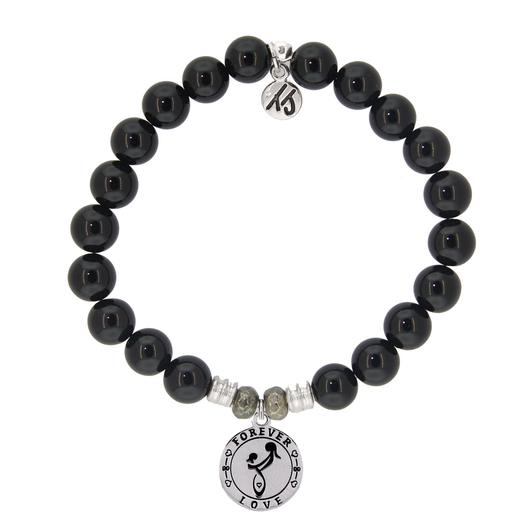 Onyx Stone Bracelet with Mother's Love Sterling Silver Charm