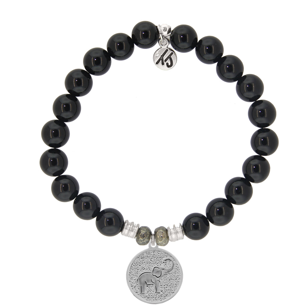 Onyx Stone Bracelet with New Lucky Elephant Sterling Silver Charm