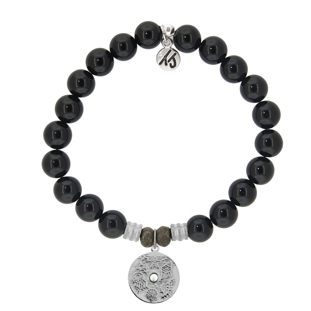 Onyx Stone Bracelet with Ocean Lover Sterling Silver Charm