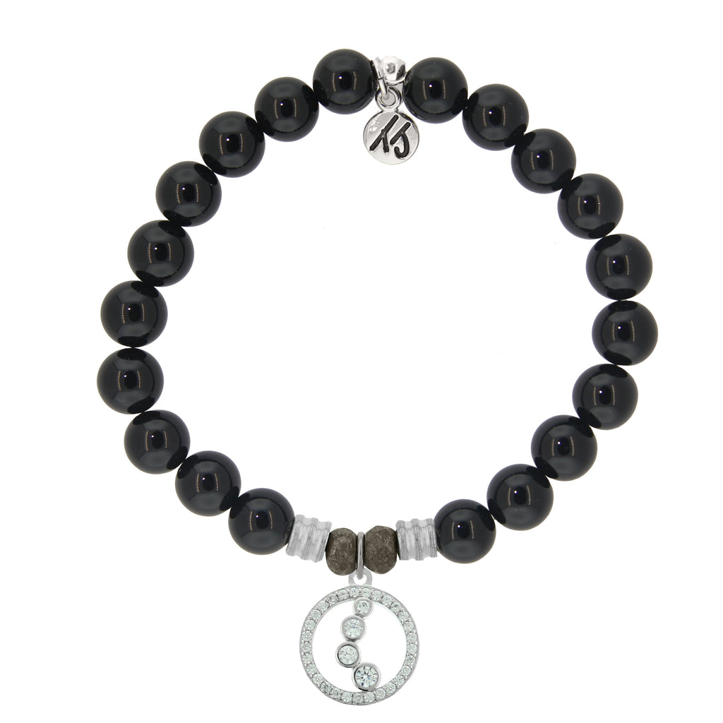 Onyx Stone Bracelet with One Step At A Time Sterling Silver Charm