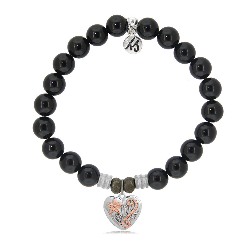 Onyx Stone Bracelet with Renewal Heart Sterling Silver Charm