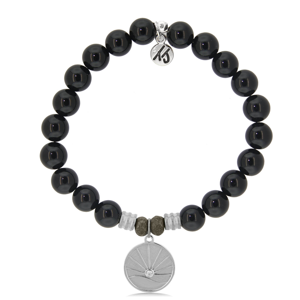 Onyx Stone Bracelet with Salt Water Heals Sterling Silver Charm