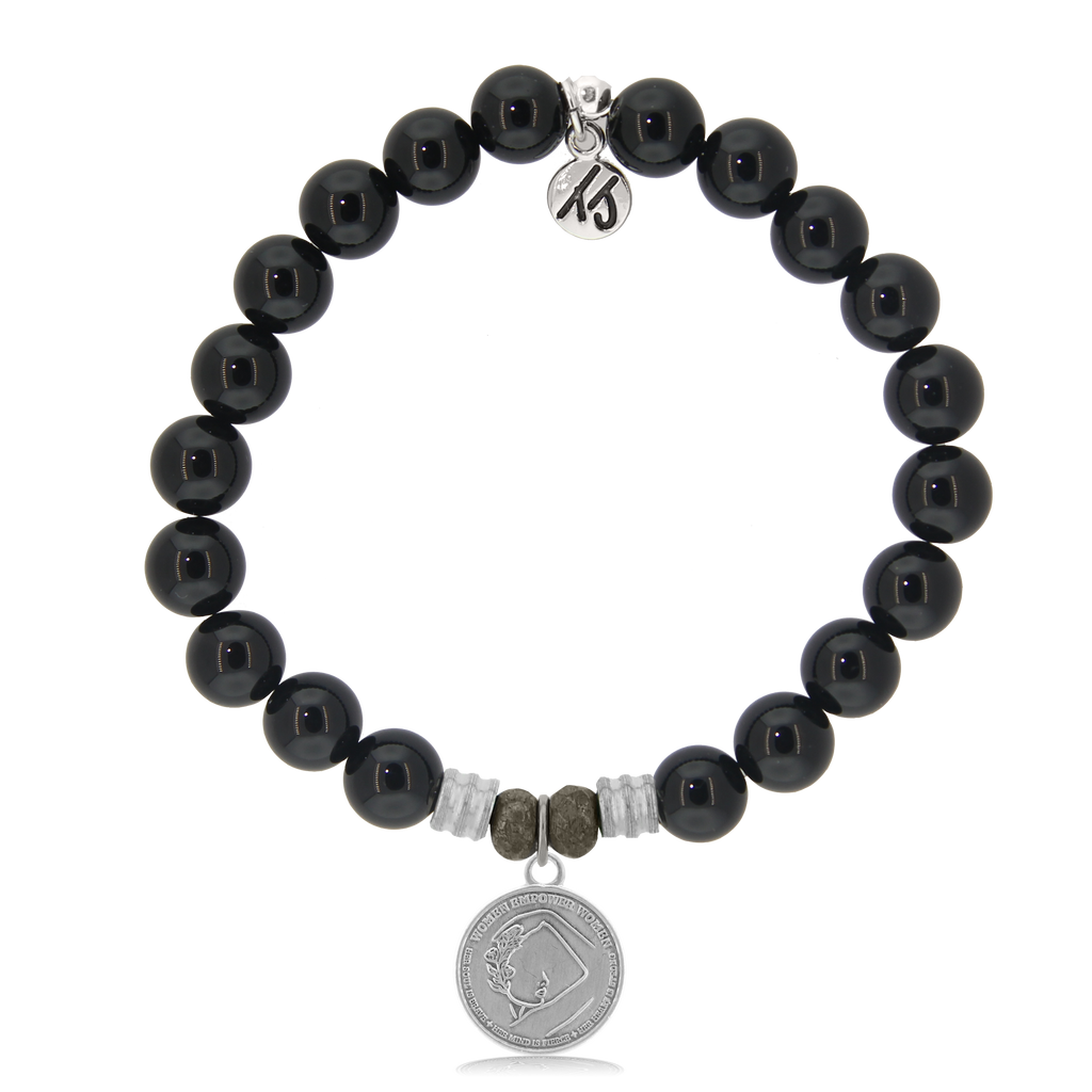 Onyx Stone Bracelet with We Are Strong Sterling Silver Charm