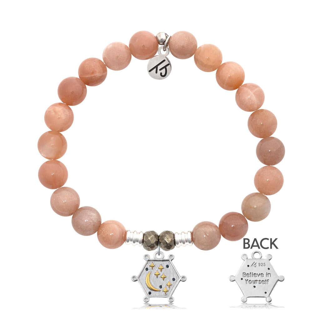 Peach Moonstone Stone Bracelet with Believe in Yourself Sterling Silver Charm