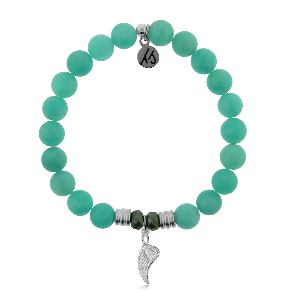 Peruvian Amazonite Stone Bracelet with Angel Blessings Sterling Silver Charm