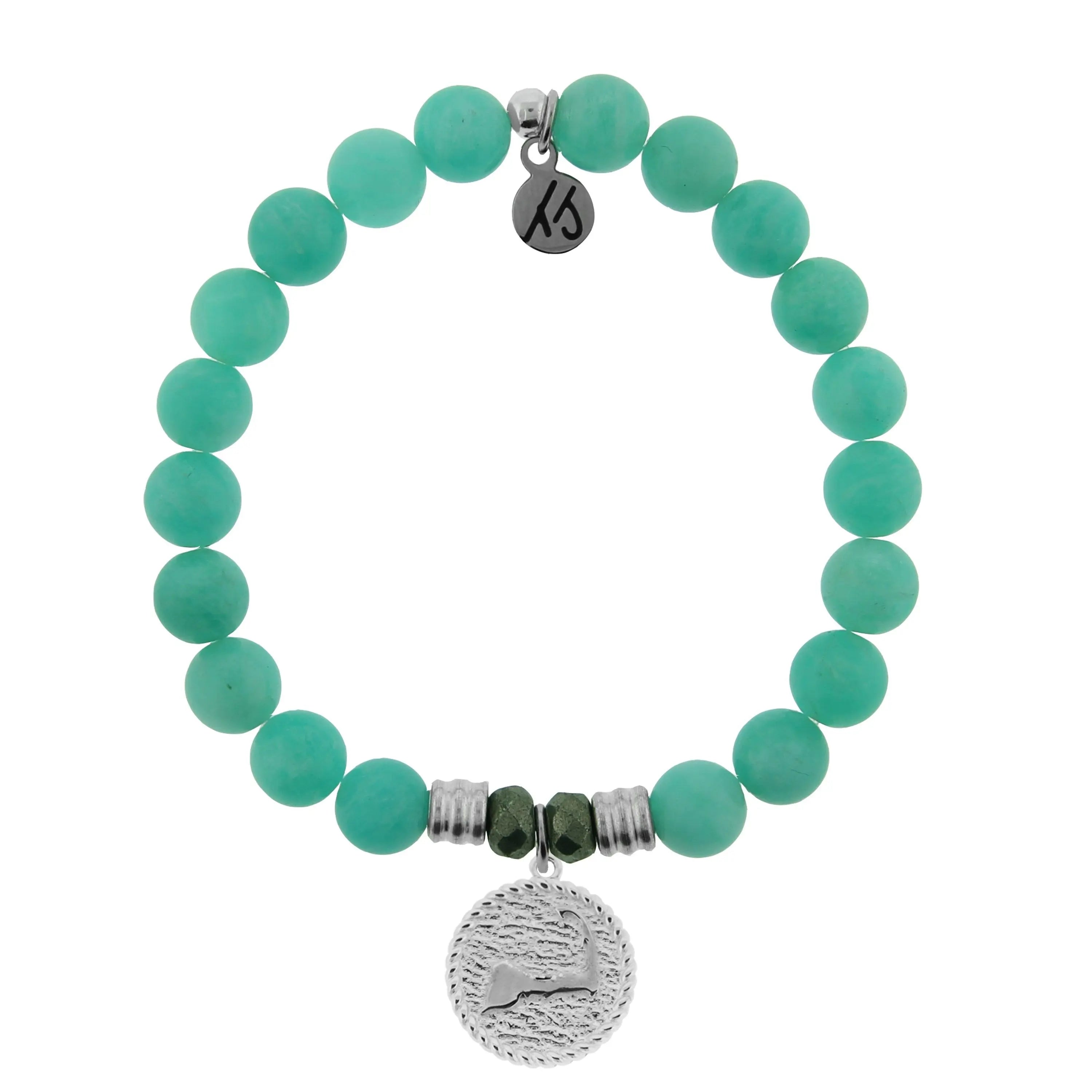 Peruvian Amazonite Stone Bracelet with Cape Cod Coin Sterling Silver Charm Tiffany Jazelle