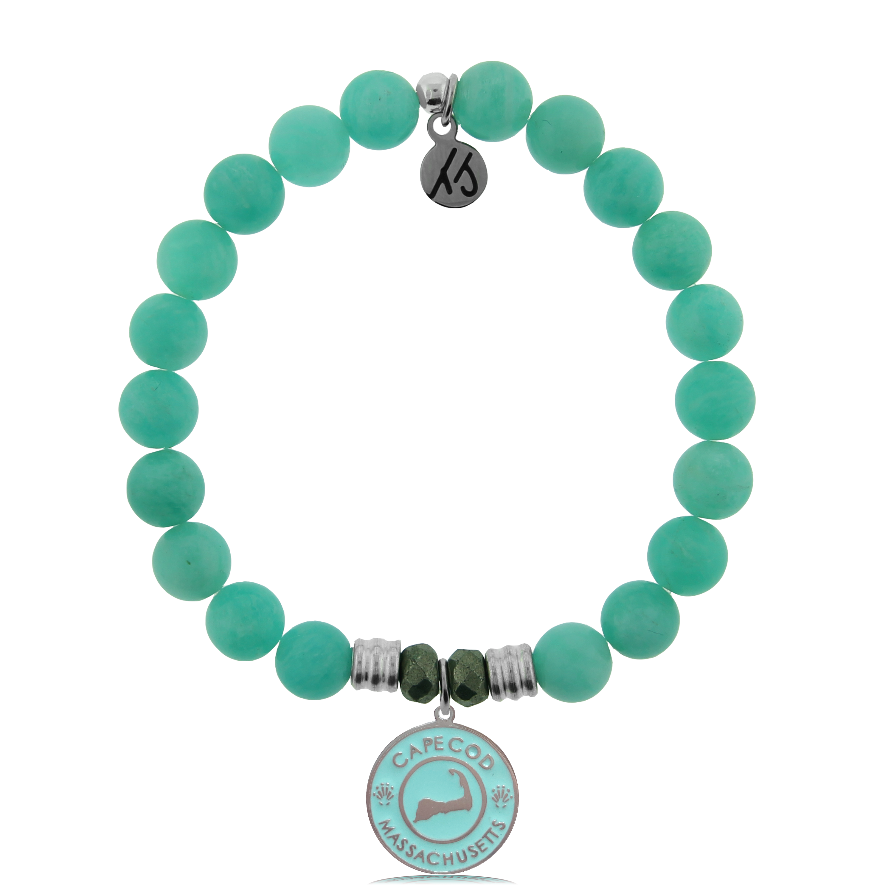 Peruvian Amazonite Stone Bracelet with Cape Cod Enamel Sterling Silver Charm
